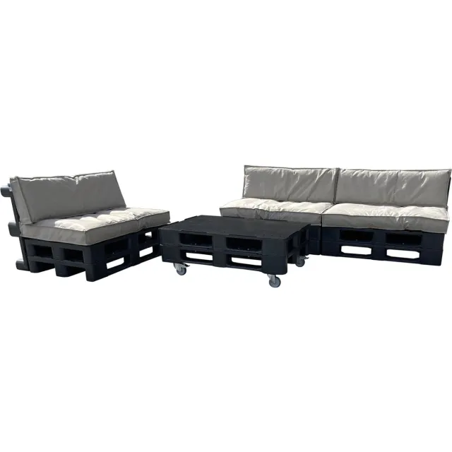 Alpac Loungeset - Palletbank - Pallet Loungeset - 385 x 265 x 80 cm - Duurzaam - Exclusief kussens Zwart