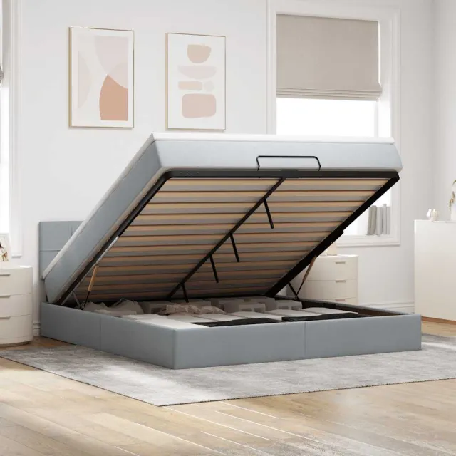 vidaXL Ottoman bed met matras 180x200cm stof lichtgrijs grijs
