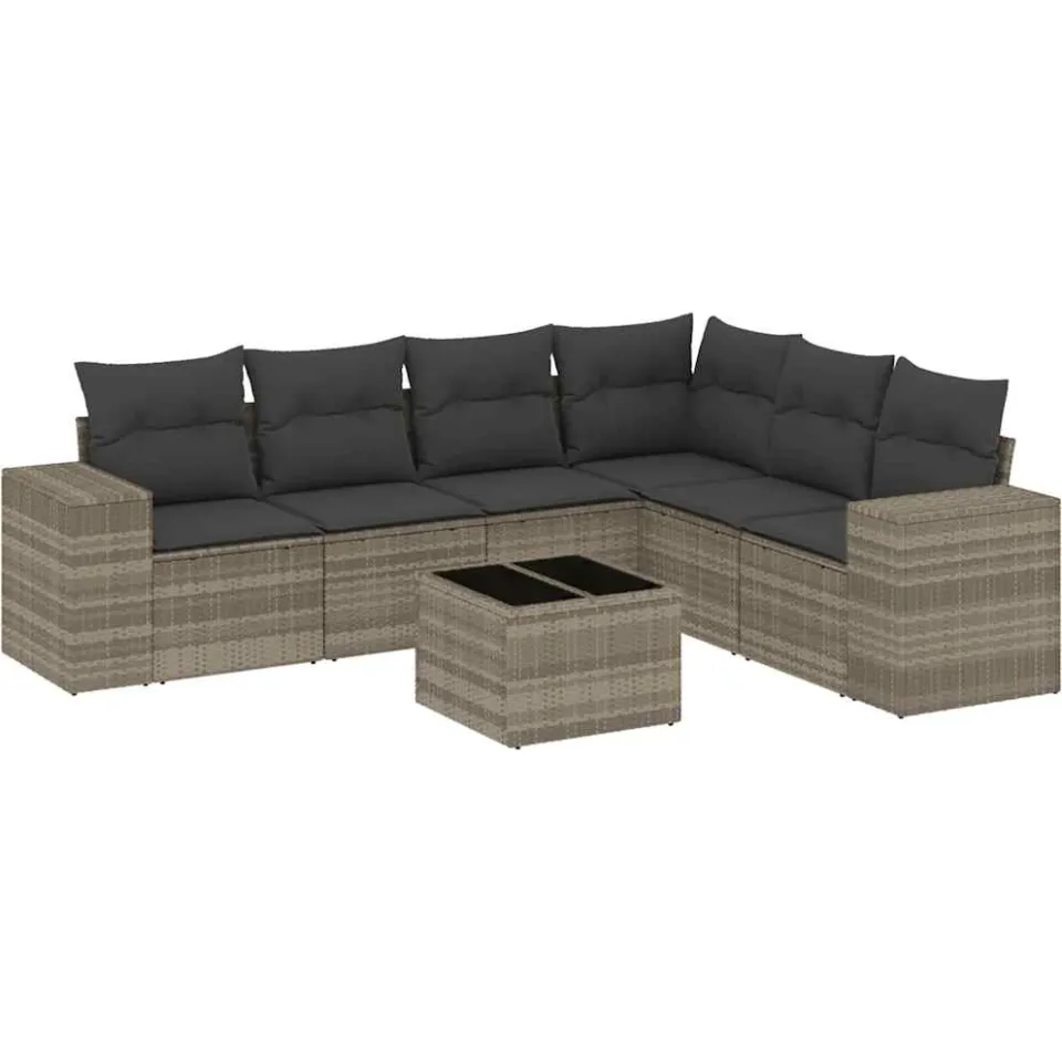 vidaXL 7-delige Loungeset met kussens poly rattan lichtgrijs grijs, foto 3