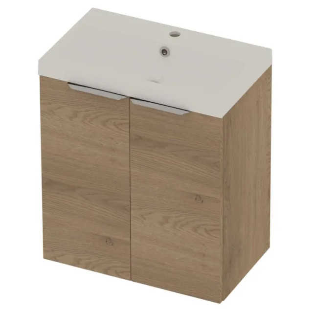 Basic-Line Pretty 36 Badmeubelset Polystone 1 Kraangat Voor Grepen 60x36x70 cm Pure Oak Mat Wit