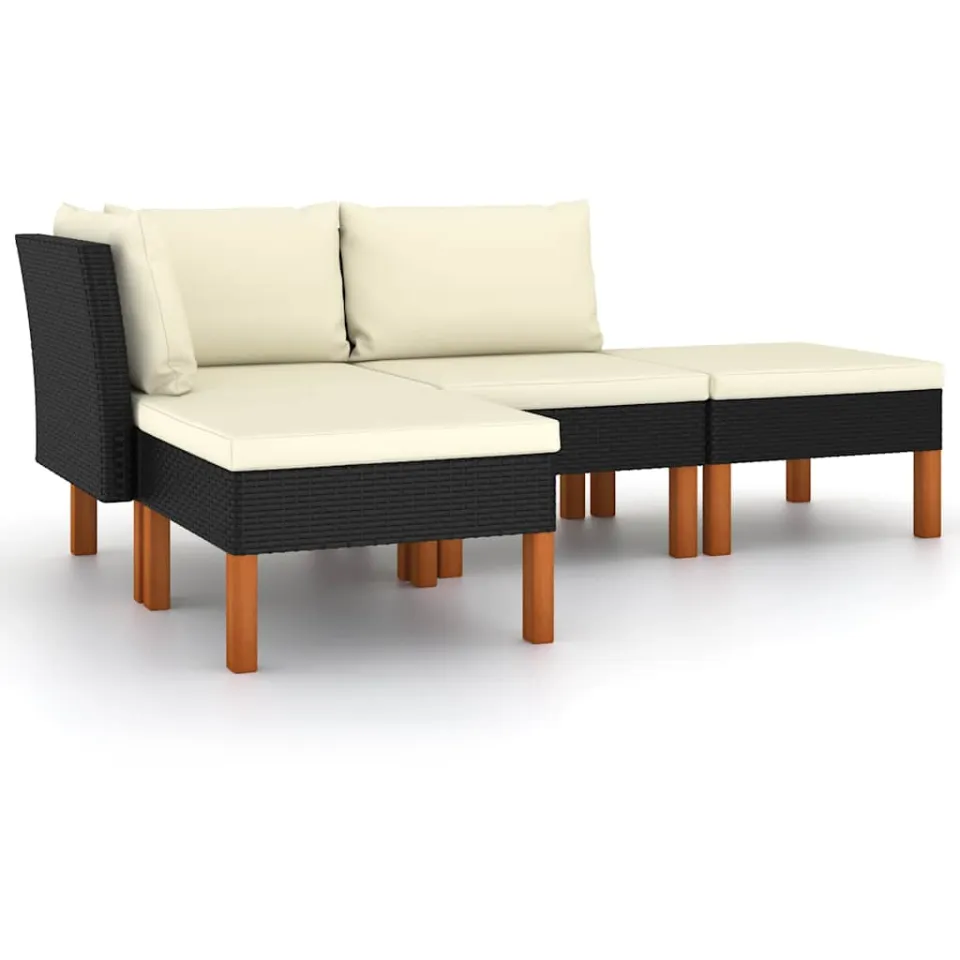 vidaXL 4-delige Loungeset met kussens poly rattan zwart, foto 3