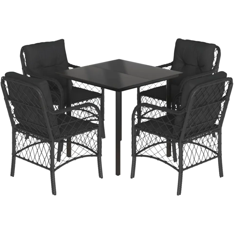 vidaXL 5-delige Tuinset met kussens poly rattan zwart