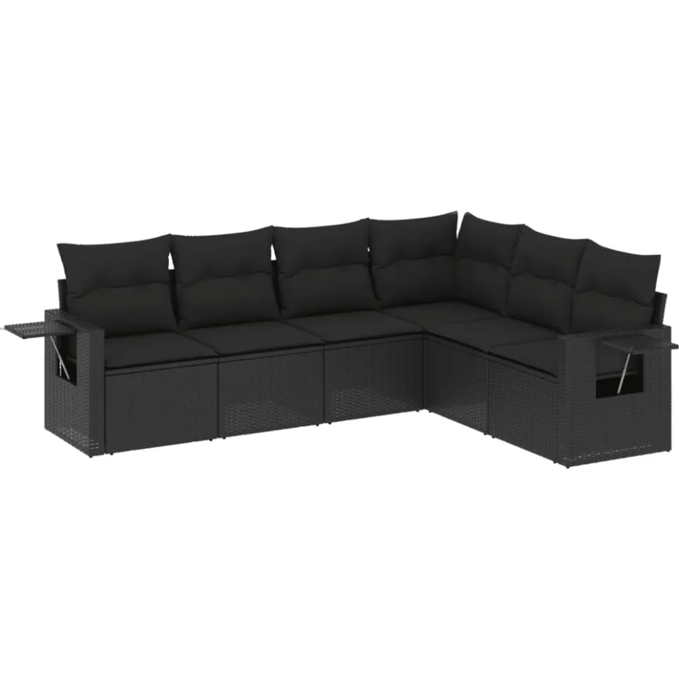 vidaXL 6-delige Loungeset met kussens poly rattan zwart, foto 3