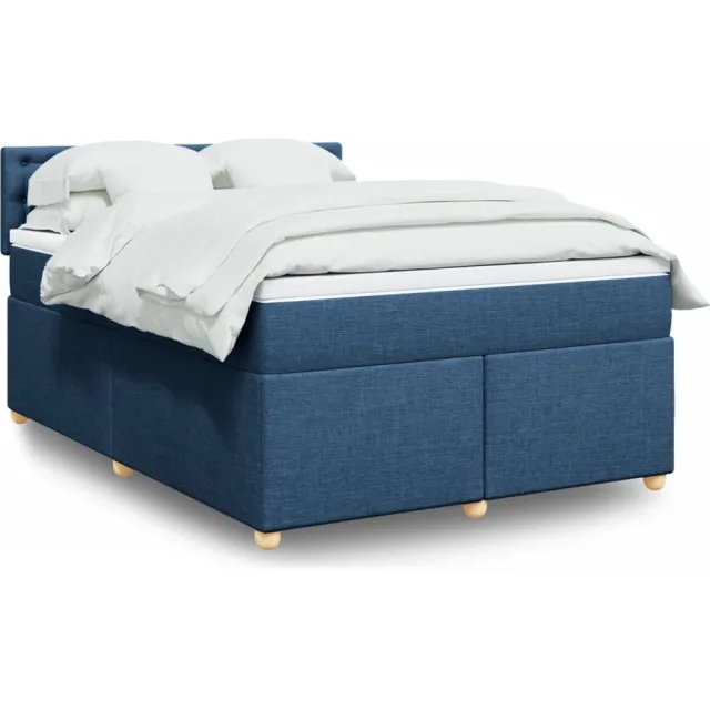 vidaXL Boxspring met matras stof blauw 160x200 cm