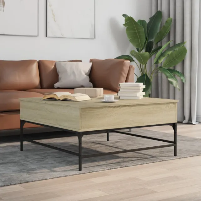 vidaXL Salontafel 95x95x45 cm bewerkt hout en metaal sonoma eikenkleur, foto 2