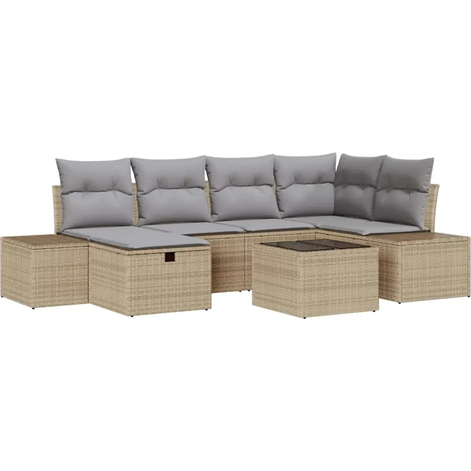 vidaXL Tuin Sofa Set 7 st Beige poly rattan