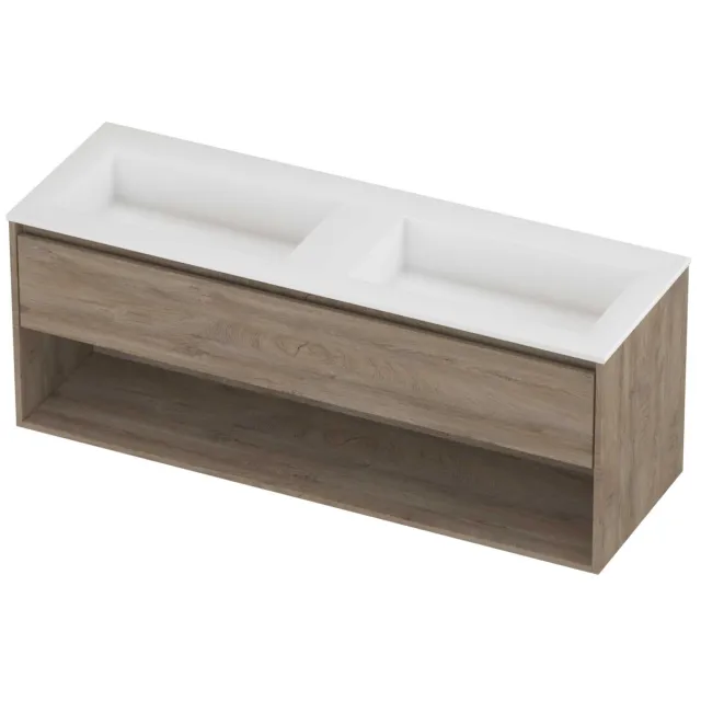 Proline Aristo Badmeubelset Polystone Elegant 140x46x54 cm Mat White Raw Oak Eiken