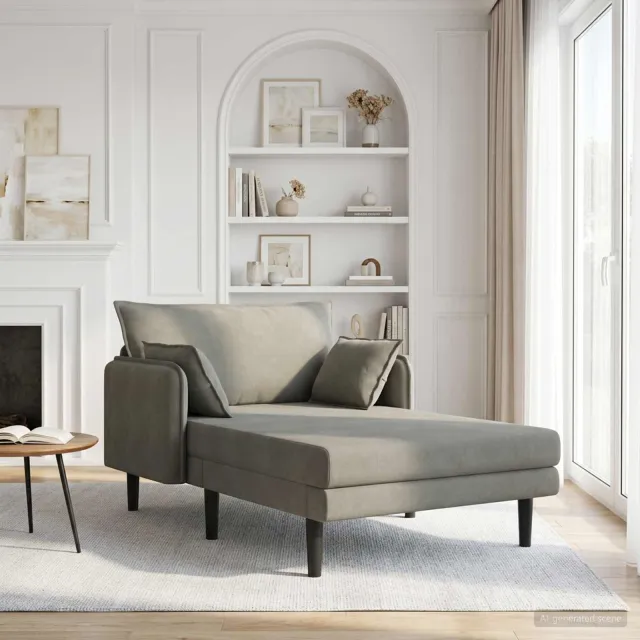 vidaXL Grote chaise longue Lichtgrijs Katoenen stof, foto 2