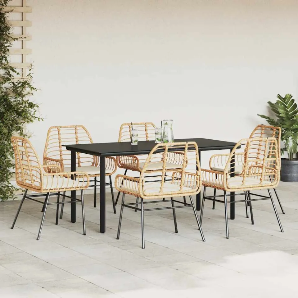 vidaXL 7-delige Tuinset met kussens poly rattan glas bruin, foto 2
