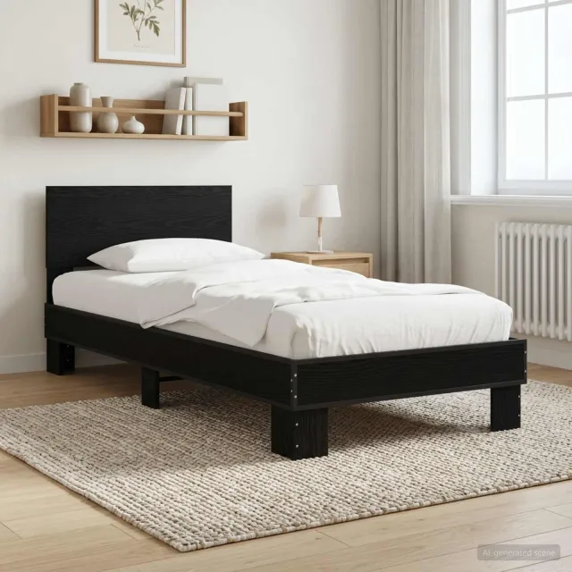 vidaXL Bedframe met Hoofdeinde Zwart eiken 80 x 200 cm Bewerkt hout