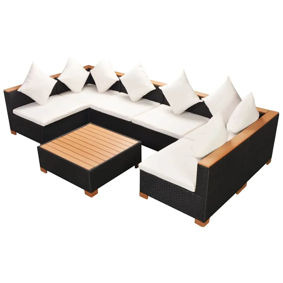 vidaXL 7-delige Loungeset met kussens poly rattan zwart, foto 4