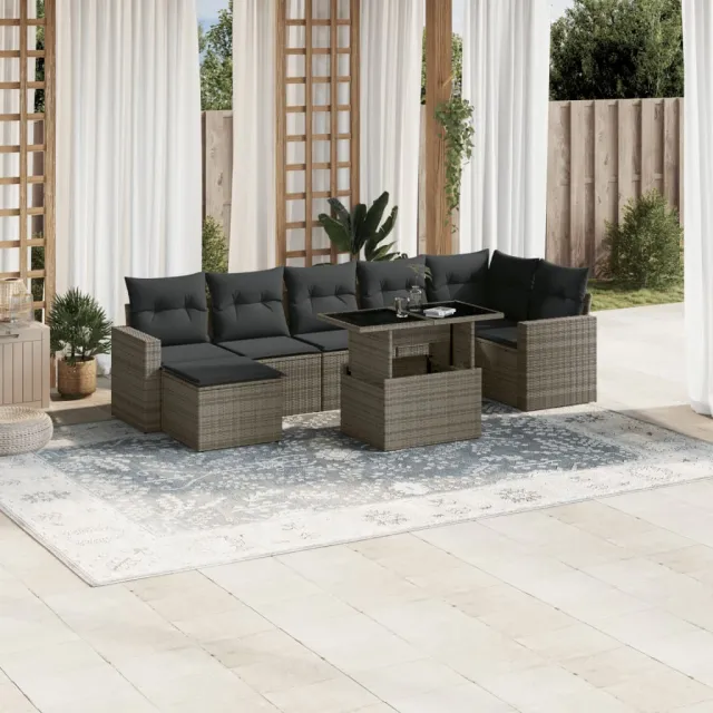 vidaXL 8-delige Loungeset met kussens poly rattan grijs, foto 2