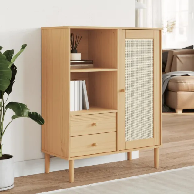vidaXL Hoge kast SENJA rattan-look 90x40x112 cm grenenhout bruin, foto 2
