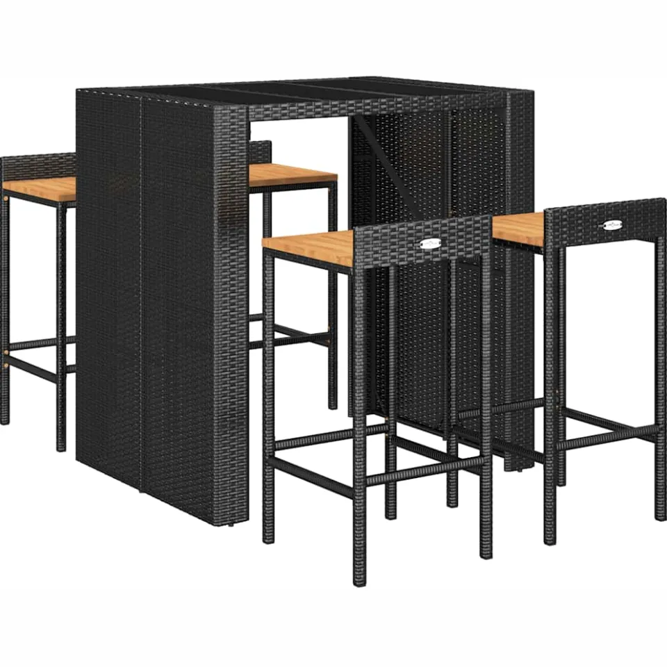 vidaXL 5-delige Tuinbarset poly rattan en massief acaciahout zwart