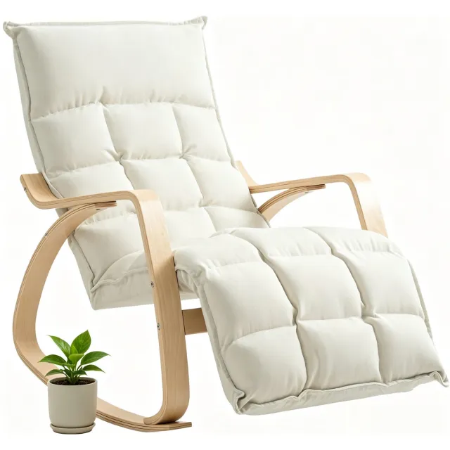 ECTEATOY Schommelstoel met Verstelbare Voetensteun - Voedingsstoel Linnen-Look - Relaxfauteuil voor Woonkamer & Slaapkamer - 67x123x92 cm - Crème