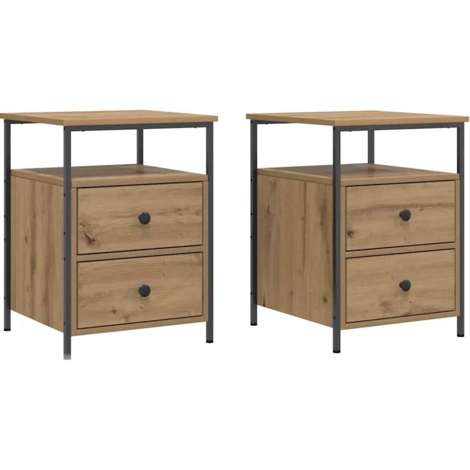 vidaXL Nachtkastjes 2 st 44x45x60cm bewerkt hout artisanaal eikenkleur, foto 3