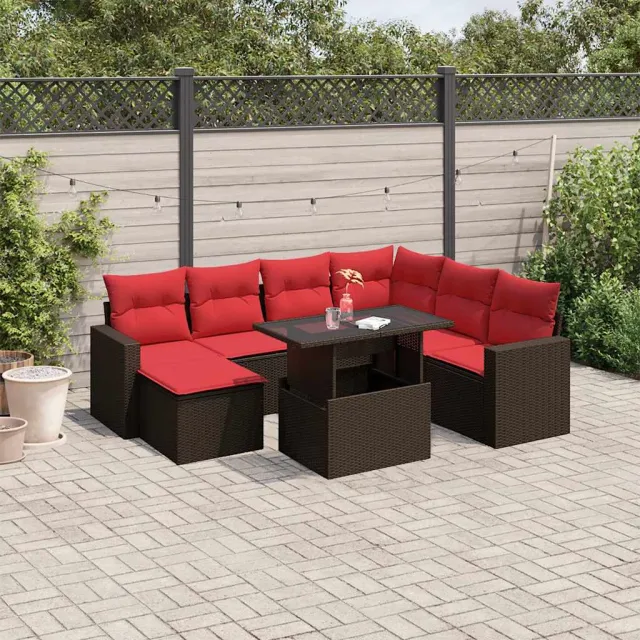 vidaXL 8-delige tuinbankset met kussens, bruin polyrotan, foto 2
