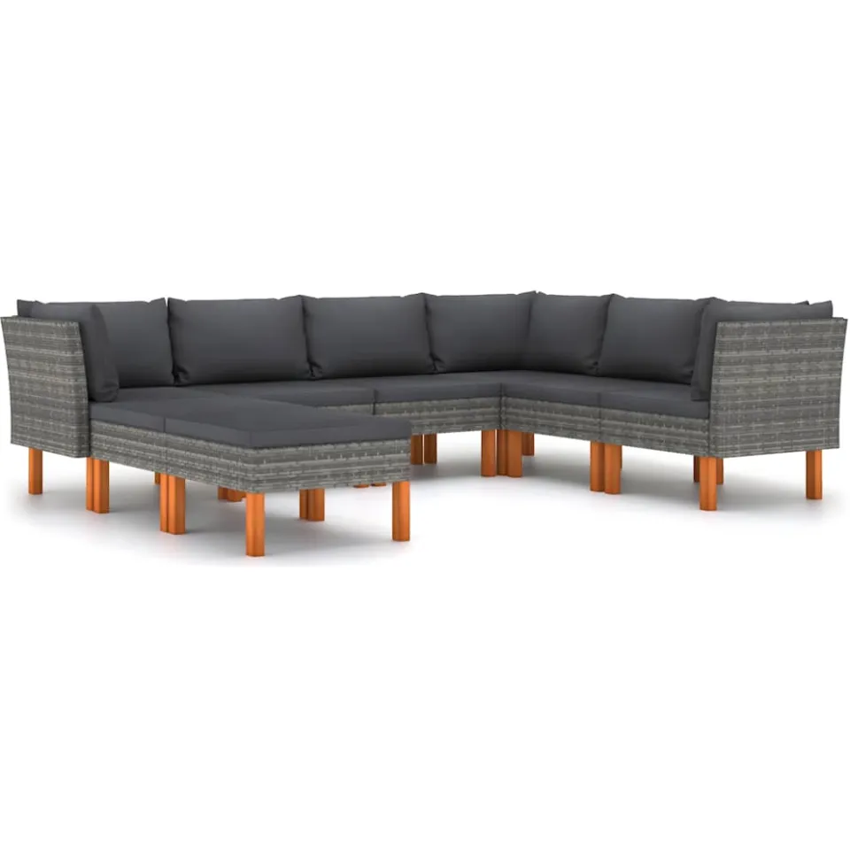 vidaXL 8-delige Loungeset met kussens poly rattan grijs, foto 4