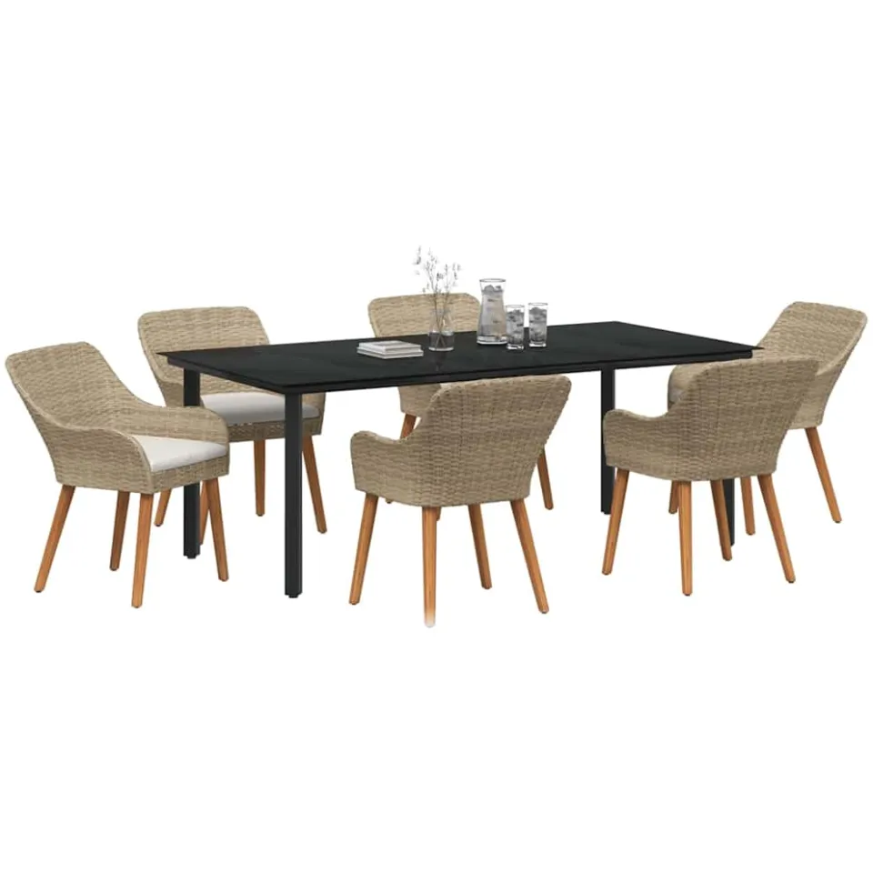 vidaXL Tuin eettafelset 7 st Beige poly rattan