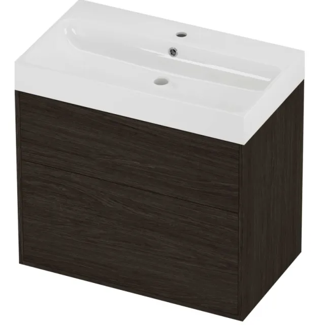 Proline Podium Badmeubelset Polystone Loft 1 Kraangat Voor Grepen 80x46x75 cm Glans Wit Mokka Oak Eiken