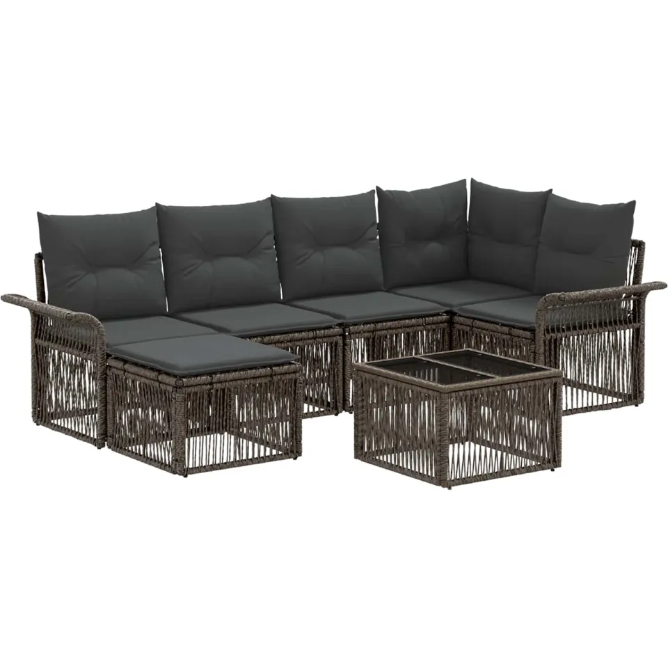 vidaXL Tuinbankenset 7 st 6-zits Grijs poly rattan, foto 3