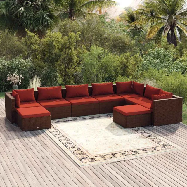 vidaXL 9-delige Loungeset met kussens poly rattan bruin, foto 2
