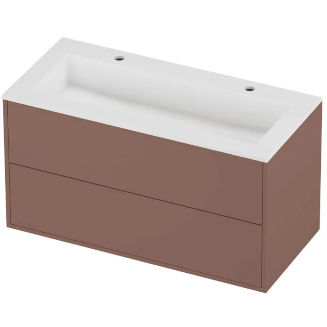 Proline Aristo Badmeubelset Polystone Elegant 2 Gaten 100x46x54 cm Mat White Beauty Blush Rosé Goud