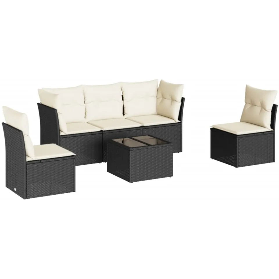 vidaXL 6-delige Loungeset met kussens poly rattan zwart