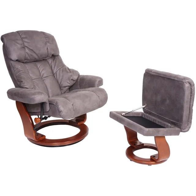 MCA Relax fauteuil Calgary XXL, TV-fauteuil kruk, 180kg belastbaar stof/textiel ~ donkergrijs, frame walnoot-look