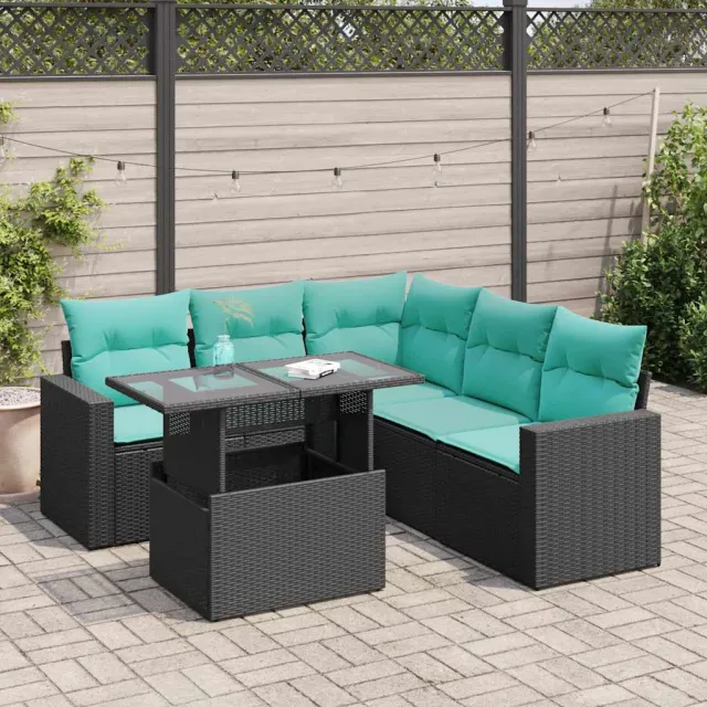 vidaXL 6-delige Loungeset met kussens poly rattan acacia zwart, foto 2