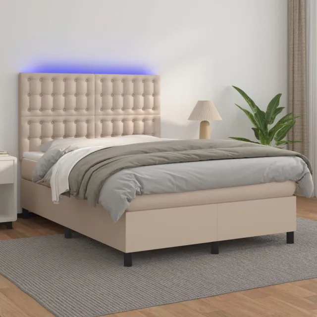 vidaXL Boxspring met matras en LED kunstleer cappuccinokleur 140x190cm bruin