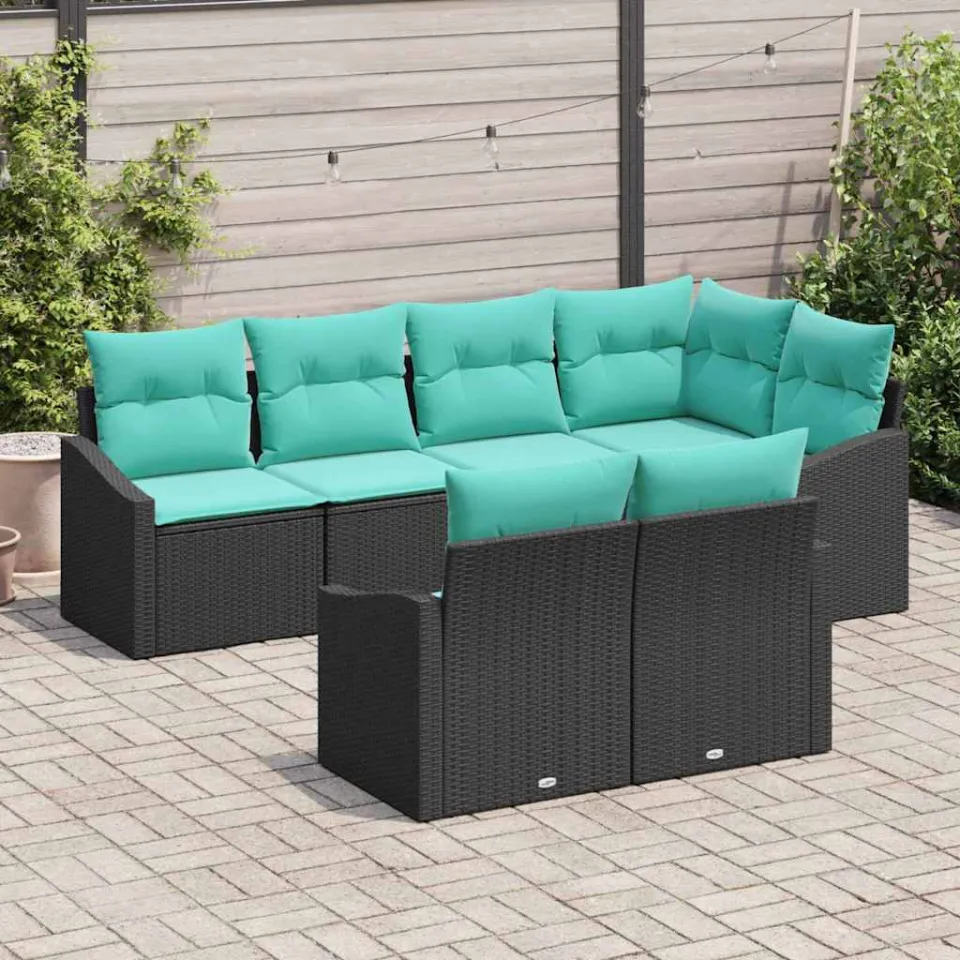 vidaXL Bankstel 7 st Zwart poly rattan