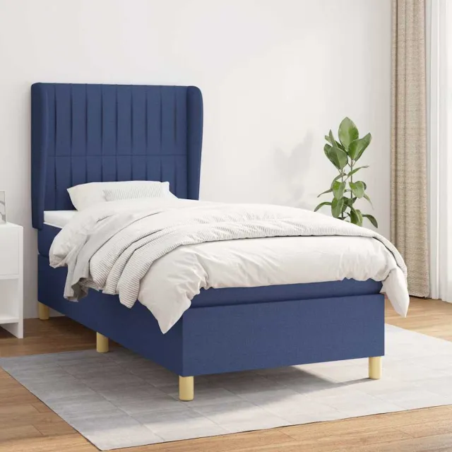 vidaXL Boxspring met matras stof blauw 100x200 cm