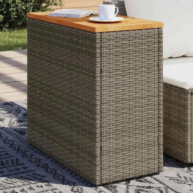 vidaXL Tuinbijzettafel met houten blad 58x27,5x55 cm poly rattan grijs, foto 2