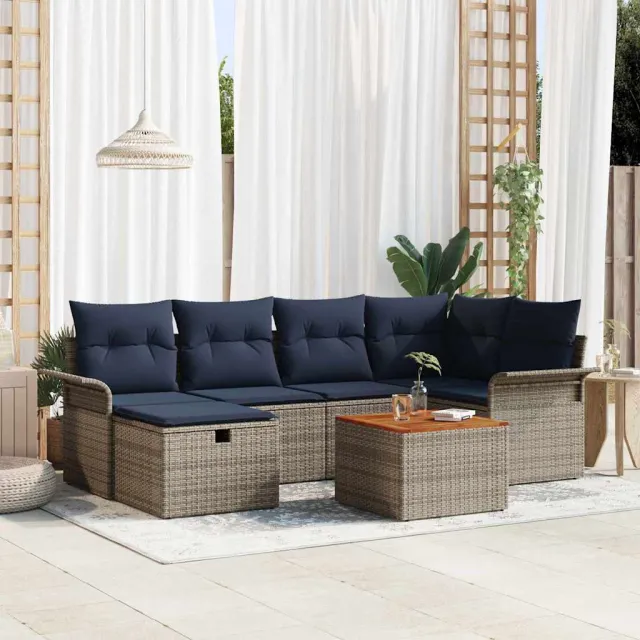 vidaXL Tuin Sofa Set 7 st Poly riet bruin, foto 2