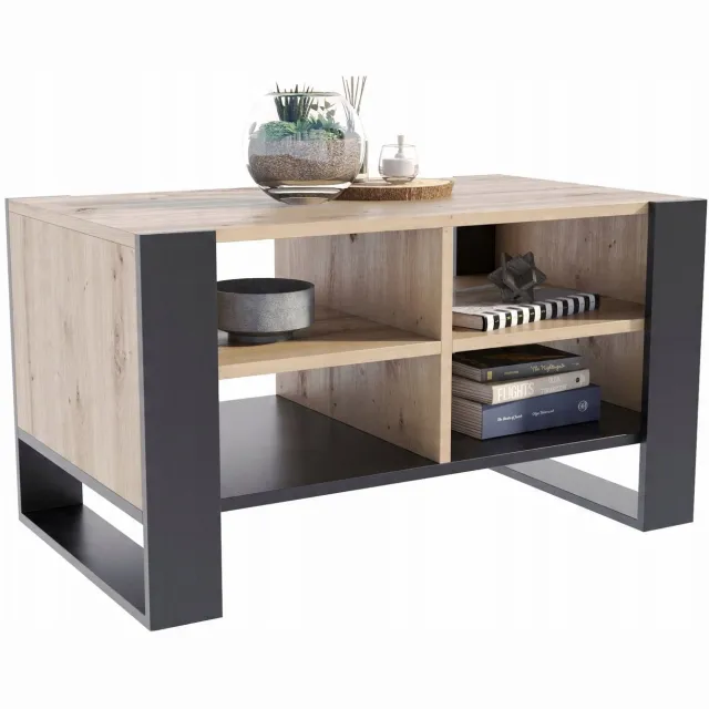 Per La Vita Figa - Salontafel - Artisan eiken - Zwarte poten - Met onderplank Artisan eiken;Zwart