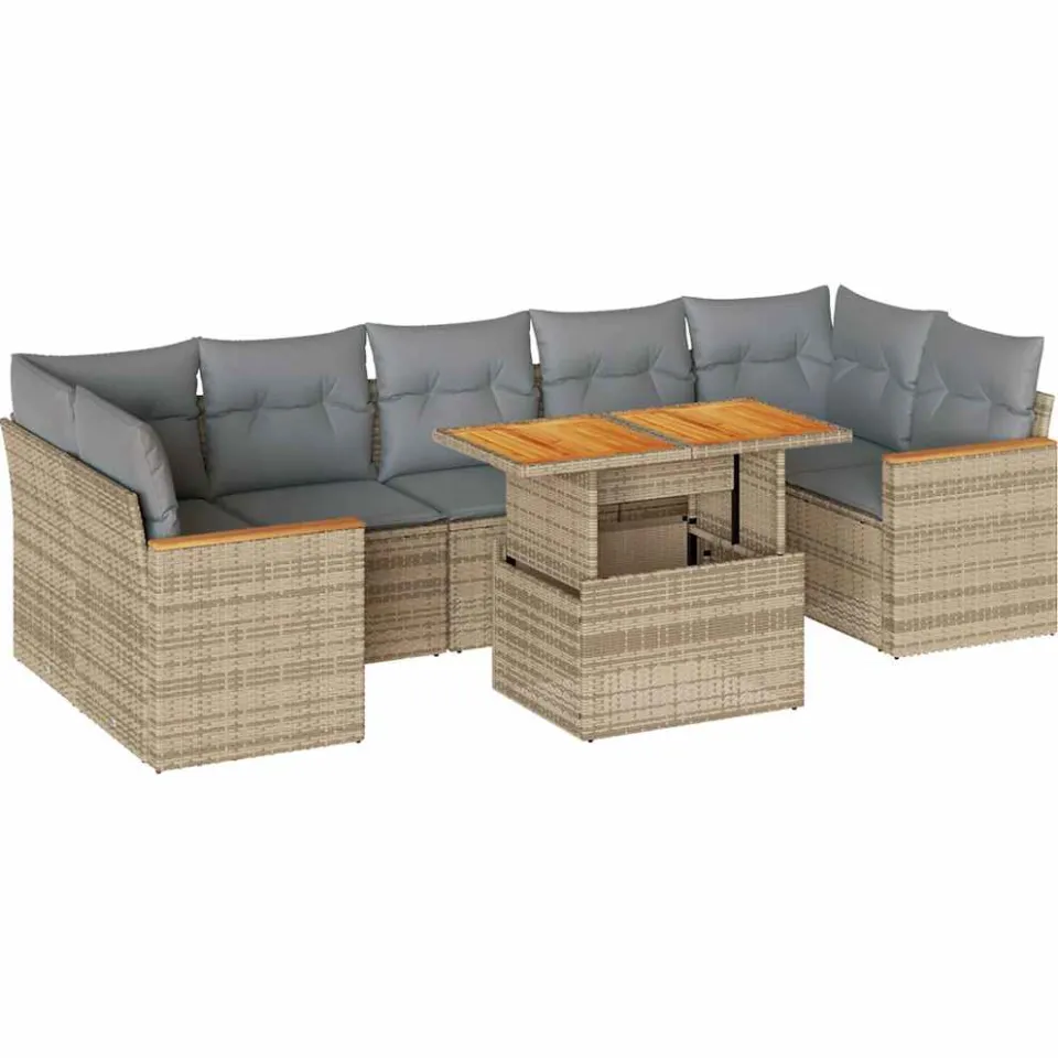 vidaXL 8-delige Loungeset met kussens poly rattan acacia beige, foto 3