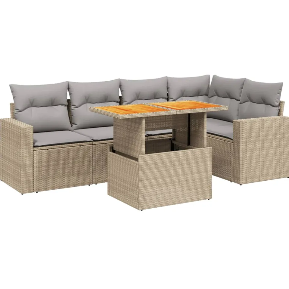 vidaXL 6-delige Loungeset met kussens poly rattan beige, foto 3