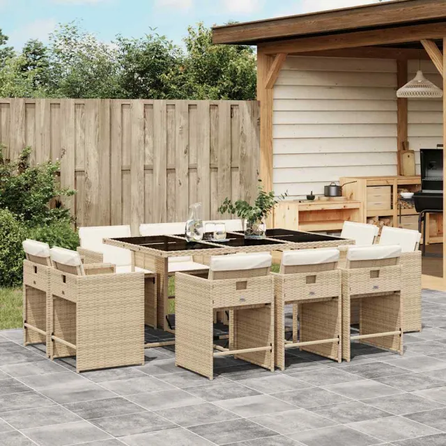 vidaXL 11-delige Tuinset met kussens poly rattan beige, foto 2