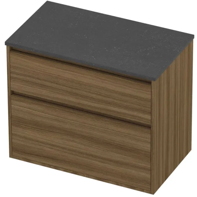 Proline Deck Badmeubelset Hardsteen Greeploos Asymmetrisch 80x46x67 cm Blue Stone Caramel Walnut Houtlook