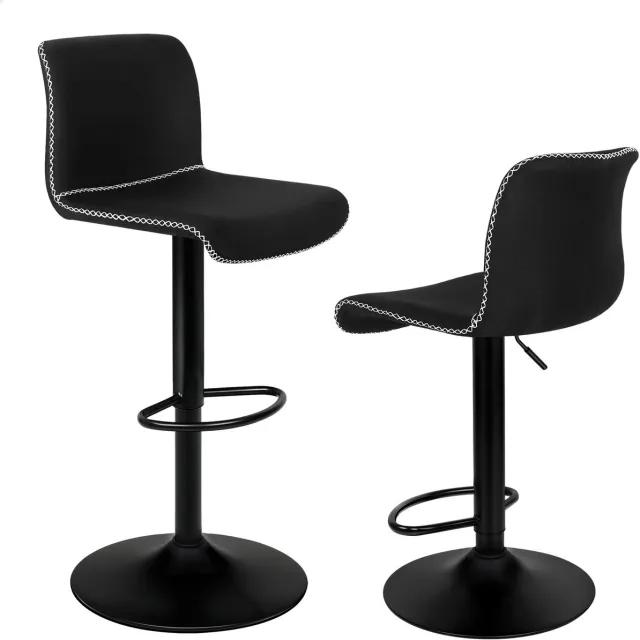 Alfordson Barkruk Set van 2, Vintage, In hoogte verstelbaar, Barkruk met rugleuning voor keukendraaibaar, Gasveer zwart