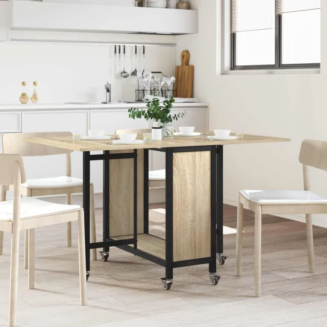 vidaXL Opvouwbare eettafel met wielen 130 x 80 x 76,5 cm staal PB bruin