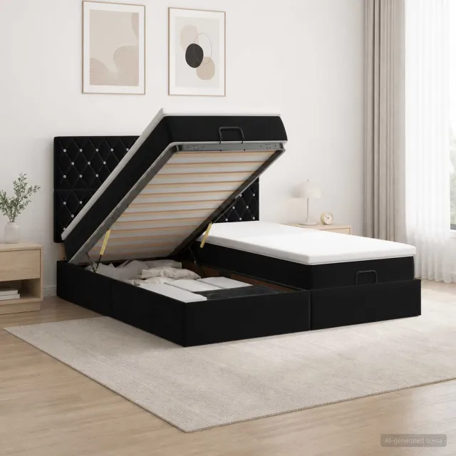 vidaXL Ottoman bed met matras met hoofdeinde 2 st Zwart Fluweel