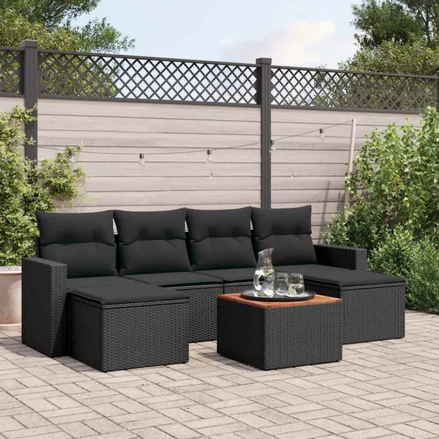 vidaXL 7-delige Loungeset met kussens poly rattan zwart, foto 2