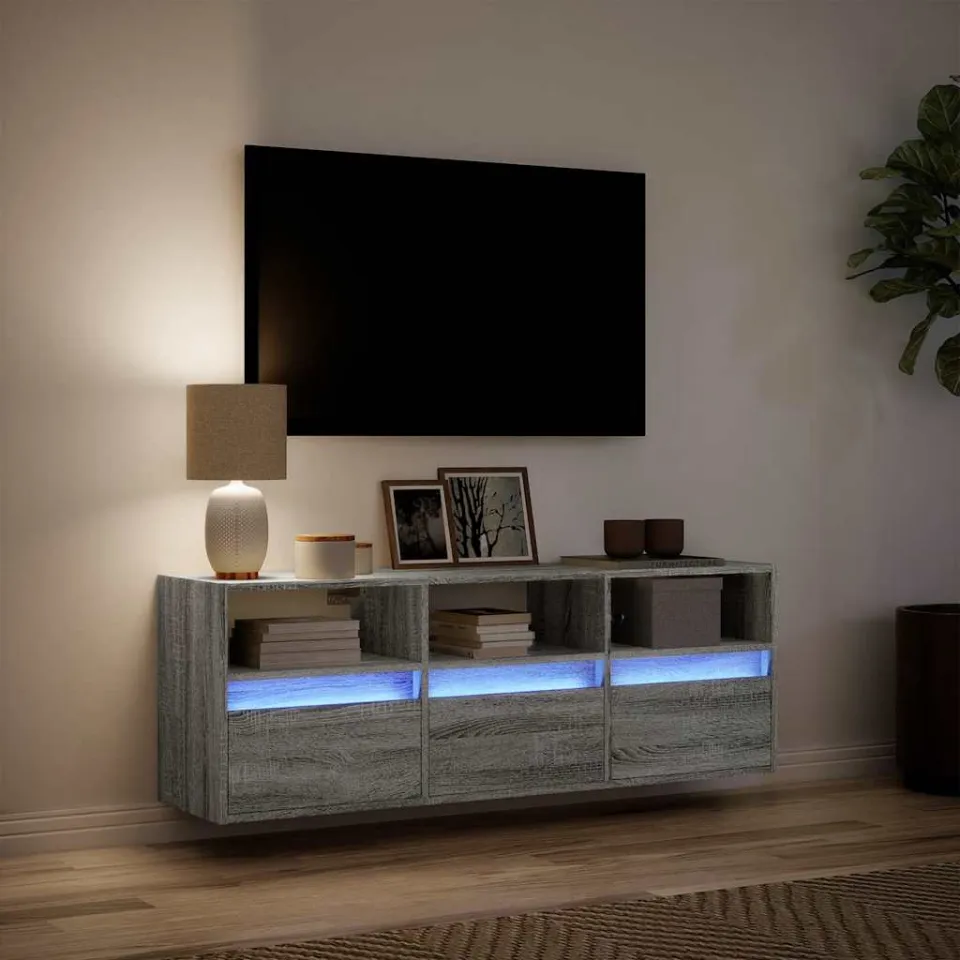 vidaXL Tv-wandmeubel met LED-verlichting 130x31x45 cm grijs sonoma, foto 4