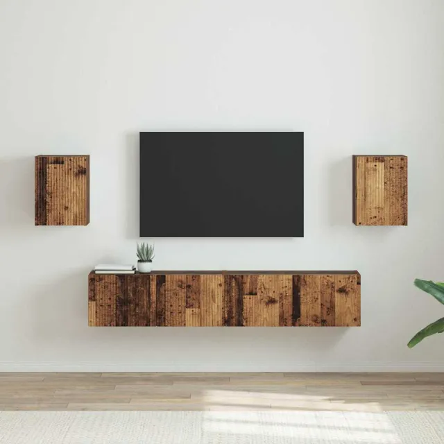vidaXL TV Wandkast 2 st Oud Hout Bewerkt hout Bruin