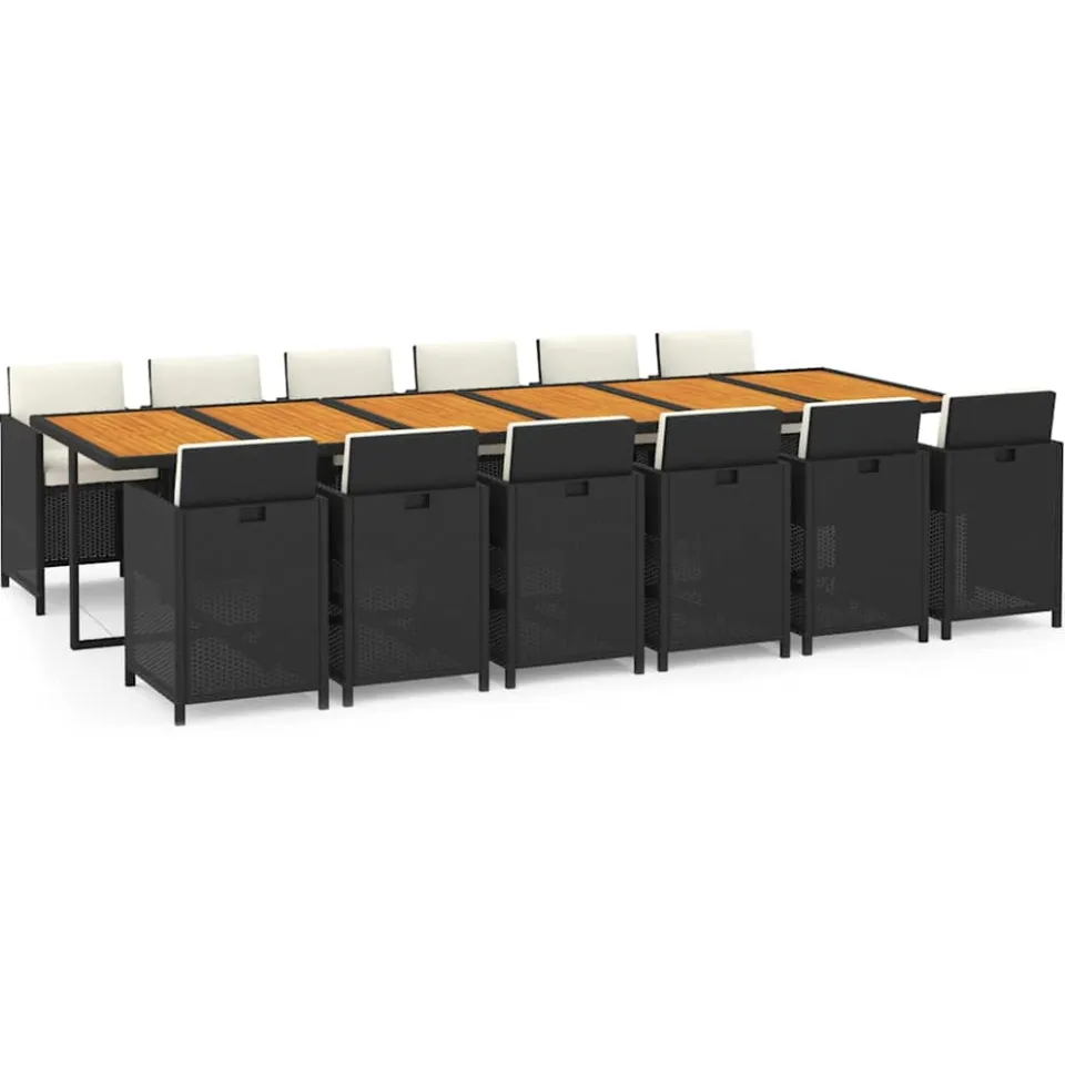 vidaXL 13-delige Tuinset met kussens poly rattan zwart