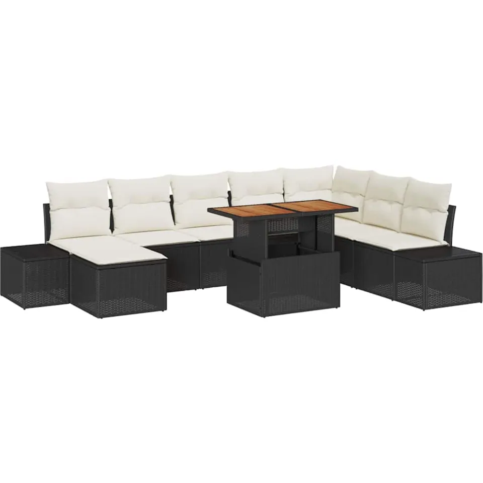 vidaXL Tuinbankenset 9 st Zwart poly rattan