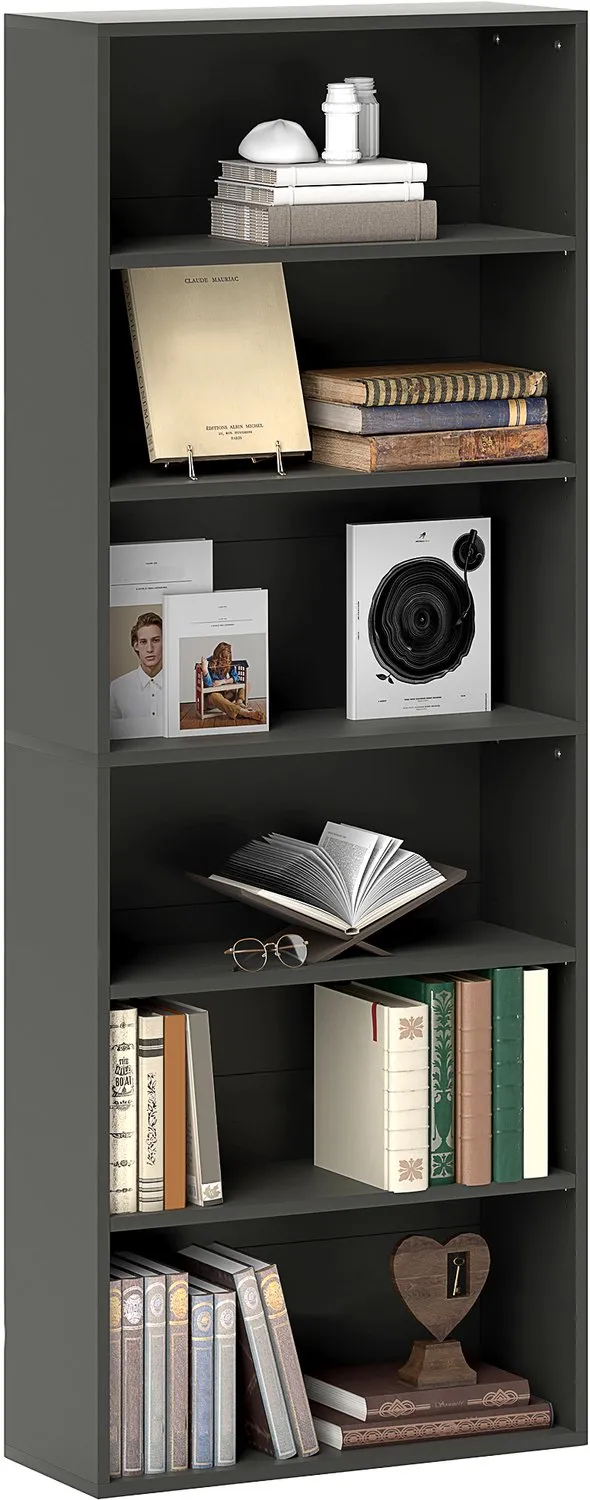 Lunpog Boekenkast - Boekenkast met zes planken - Open opbergplank - Afmetingen: 60 cm x 24 cm x 158 cm - Zwart