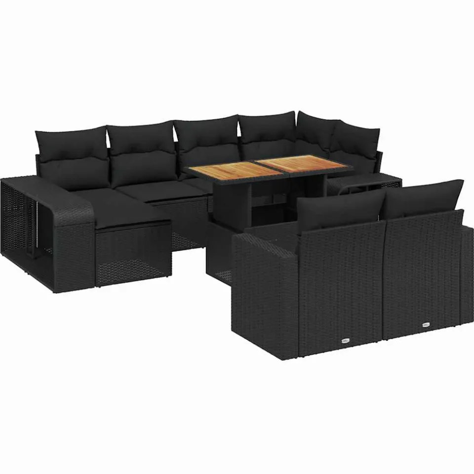 vidaXL 11-delige Loungeset met kussens poly rattan zwart